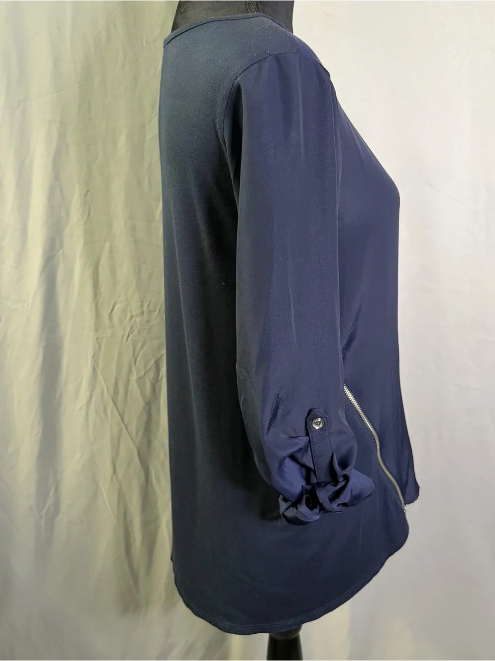 Michael Kors Navy Long-Sleeve Zip-Detail Top